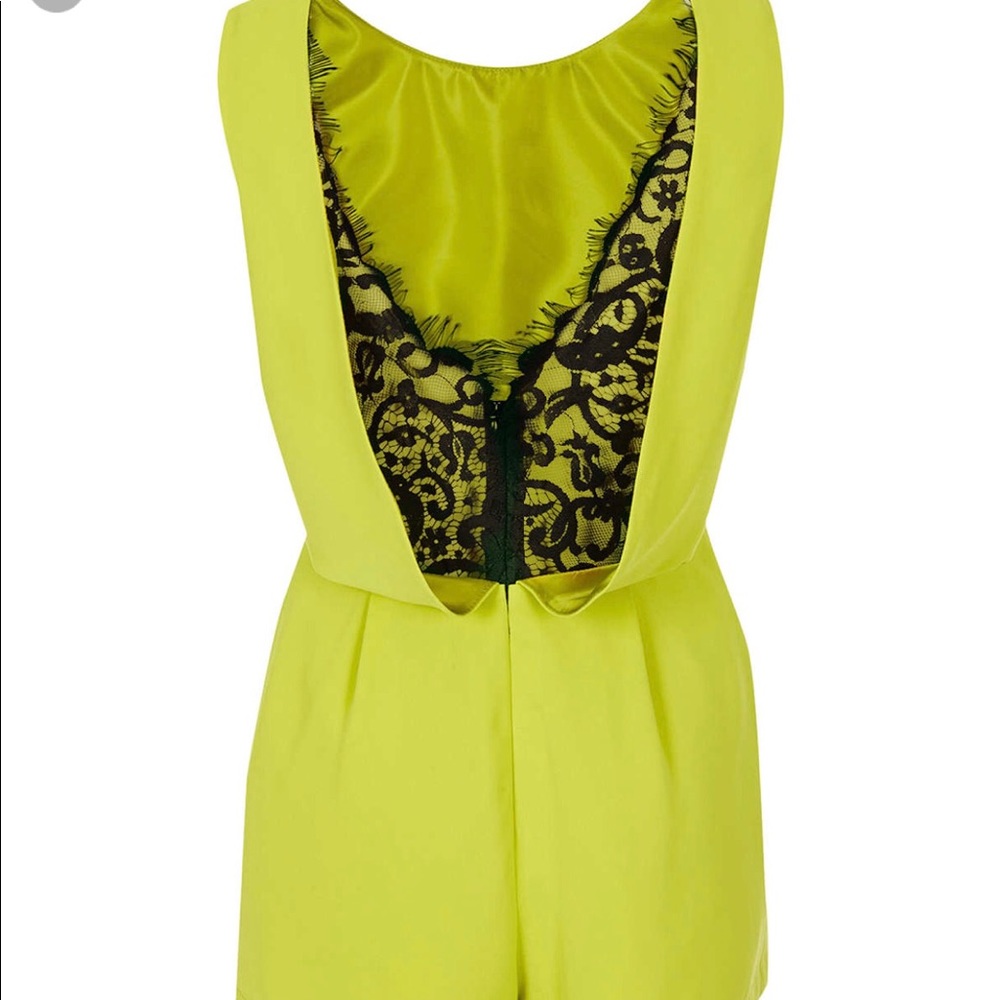 TOPSHOP lime green and black lace romper size US 6